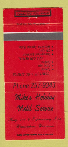 Matchbook Cover - Mike's Holiday Mobil oil gas Wauwatosa WI 30 Strike