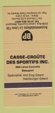 Matchbook Cover - BP oil gas Beauport QC 30 Strike