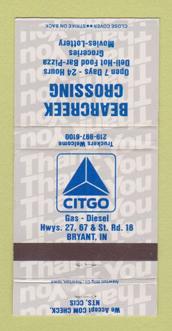 Matchbook Cover - Citgo oil gas Bearcreek Crossing Bryant IN 30 Strike