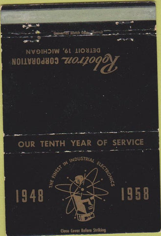 Matchbook Cover - Robotron Corp 1958 Detroit MI WEAR 40 Strike