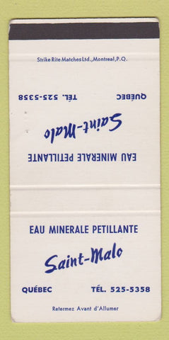 Matchbook Cover - Saint Malo Eau Mineral Water Quebec QC WEAR 30 Strike