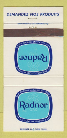 Matchbook Cover - Radnour Mineral Water St Maurice QC WEAR 30 Strike