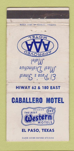Matchbook Cover - Caballero Motel El Paso TX WORN 30 Strike