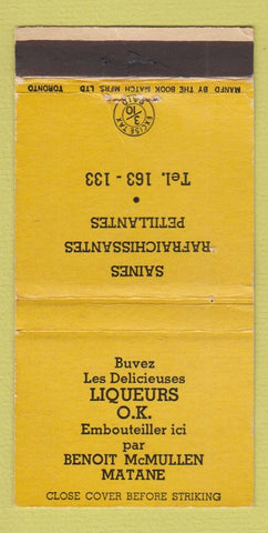 Matchbook Cover - Liquor Matane QC YELLOW WEAR 30 Strike