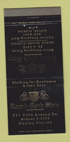 Matchbook Cover - Kapp's Men's Clothes Naples FL Marco Island 30 Strike