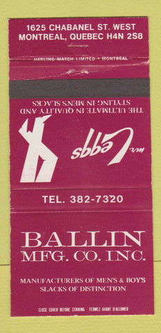 Matchbook Cover - Ballin Mr Leggs Pants Montreal QC 30 Strike