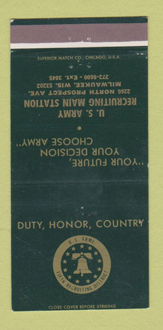 Matchbook Cover - US Army Recruiting Main Station Milwaukee WI 30 Strike