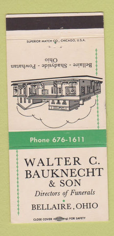 Matchbook Cover - Walter Bauknecht Son Funeral Home Bellaire OH 30 Strike