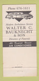 Matchbook Cover - Walter Bauknecht Son Funeral Home Bellaire OH 30 Strike