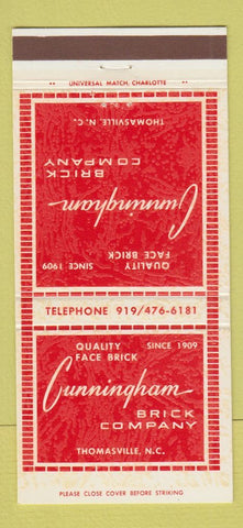 Matchbook Cover - Cunningham Brick Thomasville NC 30 Strike