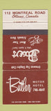 Matchbook Cover - Butler Motor Hotel Ottawa ON WEAR Bogey's 30 Strike