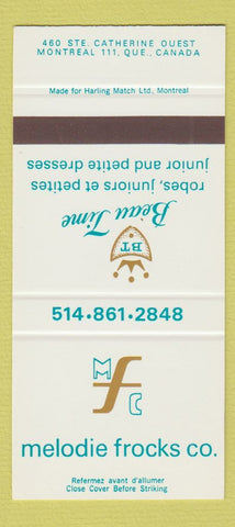 Matchbook Cover - Melodie Frocks Clothes Montreal QC SAMPLE 30 Strike