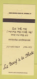 Matchbook Cover - Le Boeuf a la Mode New York City 30 Strike