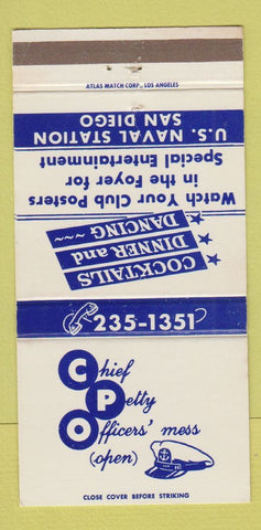 Matchbook Cover Chief Petty Officers' Mess San Diego CA Naval Station 30 Strike