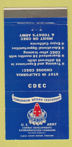 Matchbook Cover - US Army Combat Developments Fort Ord CA 30 Strike