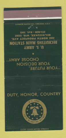 Matchbook Cover - US Army Recruiting Milwaukee WI 30 Strike