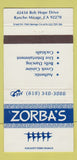 Matchbook Cover - Zorba's Greek Restaurant Rancho Mirage CA 30 Strike