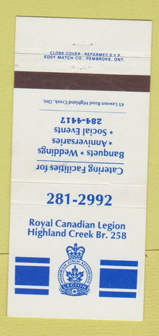Matchbook Cover - Royal Canadian Legion Highland Creek ON 30 Strike