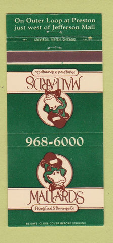 Matchbook Cover - Mallards Restaurant Louisville KY 30 Strike