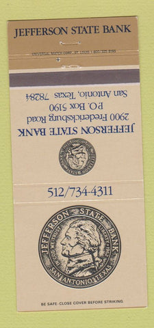 Matchbook Cover - Jefferson State Bank San Antonio TX Thomas 30 Strike