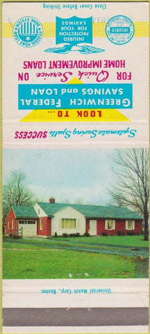 Matchbook Cover - Greenwich Federal Savings Loan Byran CT 30 Strike