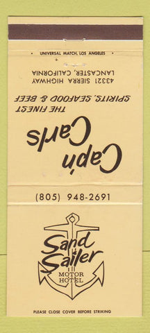 Matchbook Cover - Sand Sailer Motor Hotel Lancaster CA Cap'n Carls 30 Strike