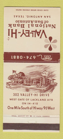 Matchbook Cover - Valley Hi National Bank San Antonio TX 30 Strike
