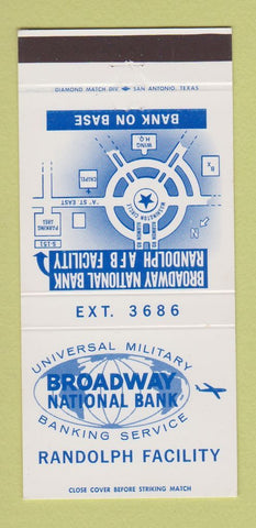 Matchbook Cover - Broadway National Bank Randolph Air Force Base TX 30 Strike