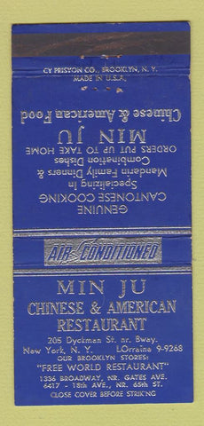 Matchbook Cover - Min Ju Chinese Restaurant New York City WEAR 30 Strike