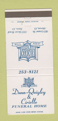 Matchbook Cover - Dunn Quigley Ciriello Funeral Home Akron Stow OH 30 Strike