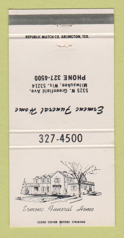 Matchbook Cover - Ermene Funeral Home Milwaukee WI 30 Strike