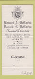 Matchbook Cover - Edward DeCarbo Funeral Home New Castle PA 30 Strike