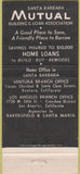 Matchbook Cover - Mutual Building Loan Santa Barbara CA 30 Strike