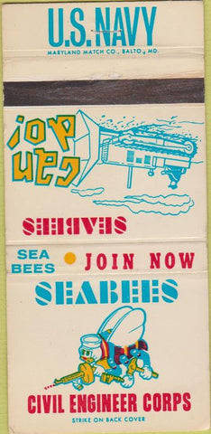 Matchbook Cover - Seabees Civil Engineering US Navy 30 Strike