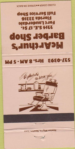 Matchbook Cover - McArthur's Barber Shop Fort Lauderdale FL 30 Strike