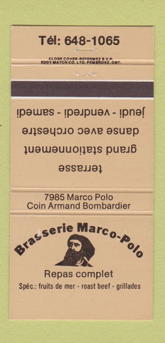 Matchbook Cover - Brasserie Marco Polo Quebec QC 30 Strike