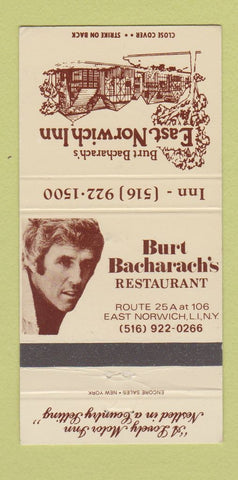 Matchbook Cover - Burt Bacharach's East Norwich Inn LI NY 30 Strike