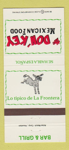 Matchbook Cover - Donkey Mexican Restaurant Pasadena TX 30 Strike