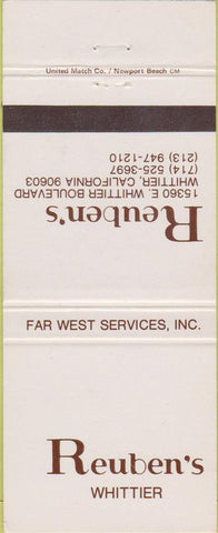Matchbook Cover - Reuben's Whittier CA 30 Strike