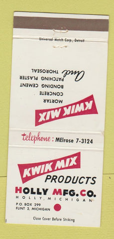 Matchbook Cover - Kwik Mix Mortar Concrete Holly MI  30 Strike