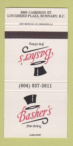 Matchbook Cover - Basher's Restaurant Burnaby BC 30 Strike