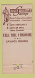 Matchbook Cover - Roger Williams Savings Providence Pawtucket RI 30 Stick