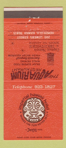Matchbook Cover - Aquarium Restaurant Honolulu Hawaii Imperial Hotel 30 Strike