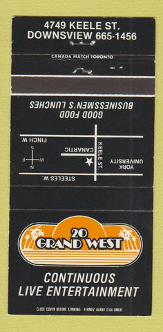 Matchbook Cover - 20 Grand West Downsview ON 30 Strike