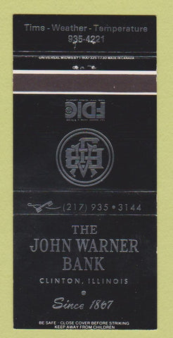 Matchbook Cover - John Warner Bank Clinton IL 30 Strike