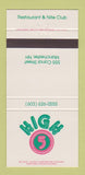 Matchbook Cover - High 5 Restaurant Nite Club Manchester NH 30 Strike