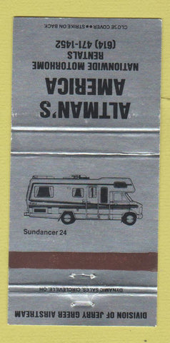 Matchbook Cover - Altman's America Motor Home RV Rental 30 Strike