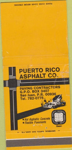 Matchbook Cover - Puerto Rico Asphalt Co San Juan PR WORN 30 Strike