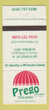 Matchbook Cover - Prego Italian Restaurant Aurora ON 30 Strike