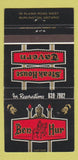 Matchbook Cover - Ben Hur Steak House Tavern Burlington ON 30 Strike